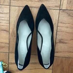 1. State Saffy Block Heel Suede Pointed Toe Pumps